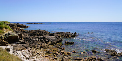 Canvas Print - rocks coast ocean beach stones sea in french Talmont-Saint-Hilaire vendee Atlantic in france