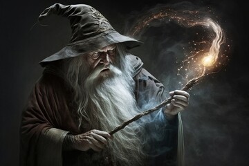 Wizard with magic wand. Generative AI.