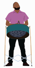 Illustration Of Caribbean Steel Pan Drum Player With Sticks.