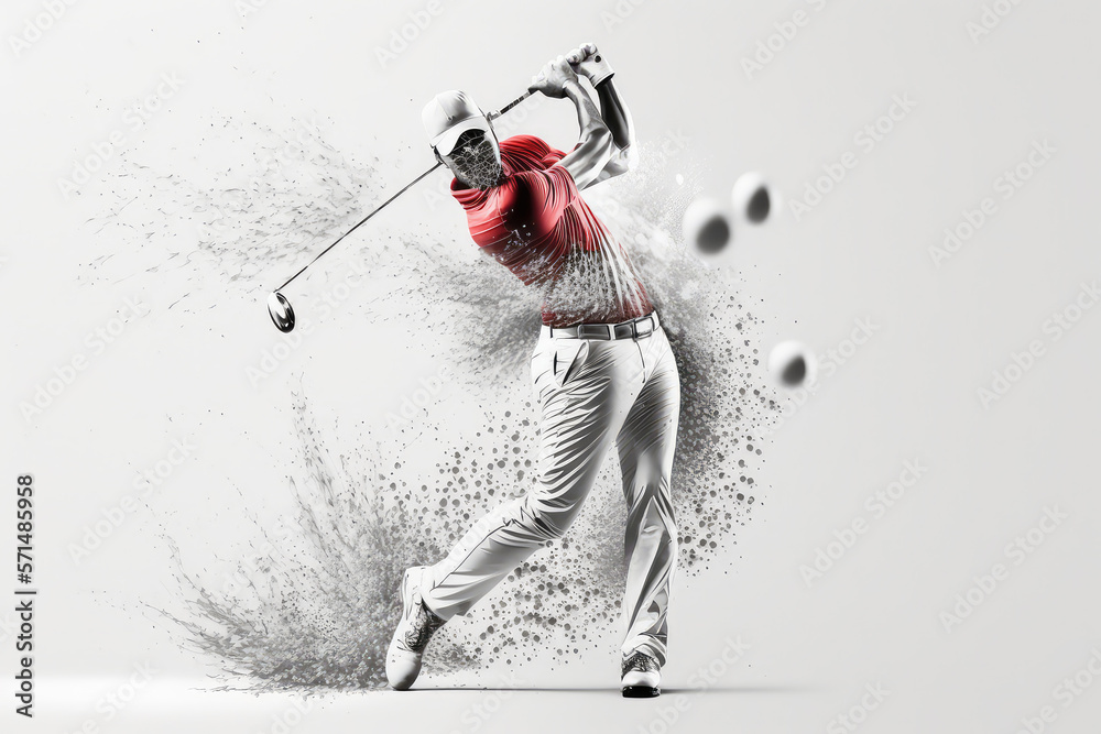 Realistic of a golf player on white background. Golfer man hits the ...