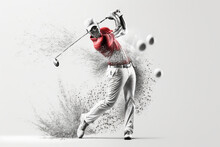 Realistic Of A Golf Player On White Background. Golfer Man Hits The Ball. 3d Illustration (ai Generated)