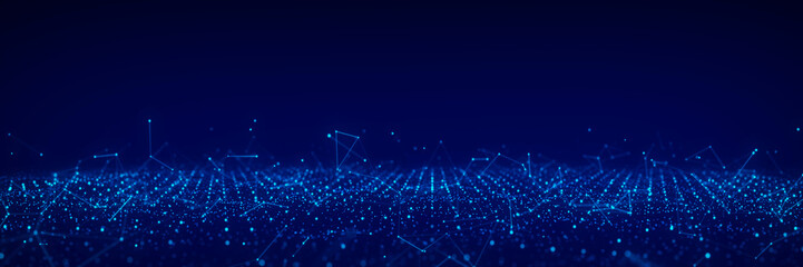 Poster - 3D digital dynamic wave. Flow digital structure. Secure cybersecurity data connection. Cyber technology background. 3D rendering.