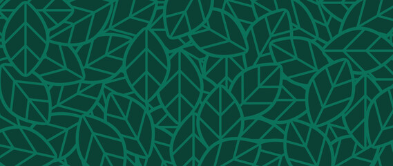 Botanical leaf line art wallpaper background vector. Luxury natural hand drawn foliage pattern design in minimalist linear contour simple style. Design for fabric, print, cover, banner, invitation.