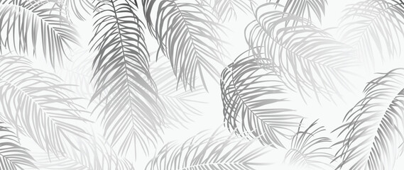Wall Mural - Tropical leaves background vector. Luxury natural jungle palm leaves, elegant foliage design in minimalist gradient grey color style. Design for fabric, print, cover, banner, decoration, wallpaper.