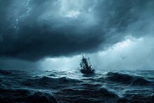 Shipwreck In A Stormy Sea - Generative AI