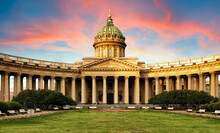 Russia - Saint Petersburg, Kazan Cathedral At Sunrise, Nobody