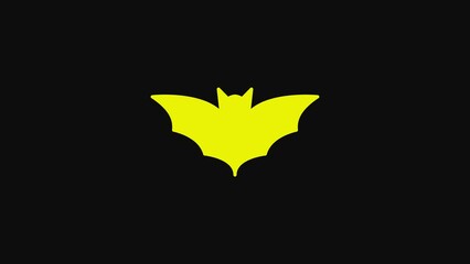 Wall Mural - Yellow Flying bat icon isolated on black background. Happy Halloween party. 4K Video motion graphic animation