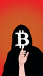 hand holding bitcoin sign, mysterious dezendtrelaied digital money holdings bitcoin