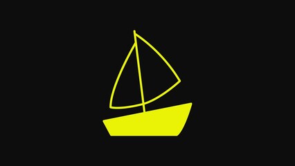 Canvas Print - Yellow Yacht sailboat or sailing ship icon isolated on black background. Sail boat marine cruise travel. 4K Video motion graphic animation