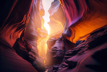 Canyon Waves Antelope Arizona USA With Sun Light Sunset. Generation AI