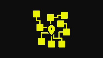 Wall Mural - Yellow Neural network icon isolated on black background. Artificial intelligence AI. 4K Video motion graphic animation