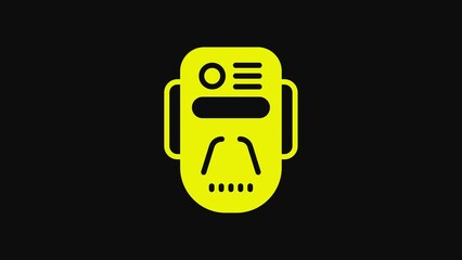 Canvas Print - Yellow Artificial intelligence robot icon isolated on black background. Machine learning, cloud computing. 4K Video motion graphic animation