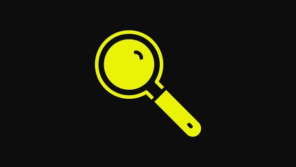 Sticker - Yellow Magnifying glass icon isolated on black background. Search, focus, zoom, business symbol. 4K Video motion graphic animation