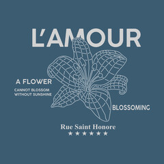 Wall Mural - L'Amour  typographic slogan with polka dot flower for t-shirt prints, posters and other uses.