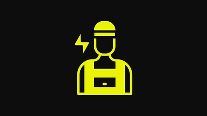 Poster - Yellow Electrician technician engineer icon isolated on black background. 4K Video motion graphic animation