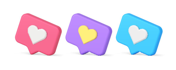 Poster - Like virtual heart quick tips internet communication badge 3d icon set realistic vector illustration