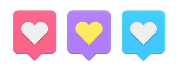 Poster - Virtual like quick tips internet application heart badge 3d icon set realistic vector illustration
