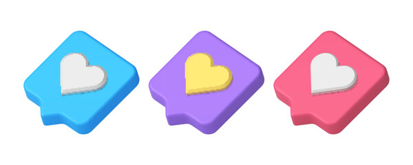 Poster - Like notification social media evaluation love communication 3d icon set realistic vector