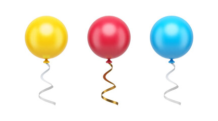Poster - Helium balloon circle flying party decor element with curved ribbon 3d icon set realistic vector