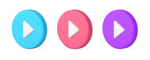 Poster - Play button panel control round badge media broadcasting technology triangle arrow 3d icon vector