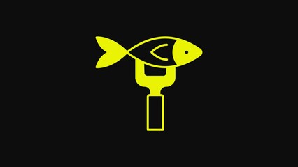 Sticker - Yellow Dried fish icon isolated on black background. 4K Video motion graphic animation