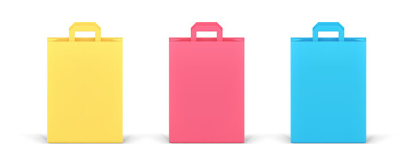 Poster - Paper shopping bag recycling commercial package goods carrying 3d icon set realistic vector