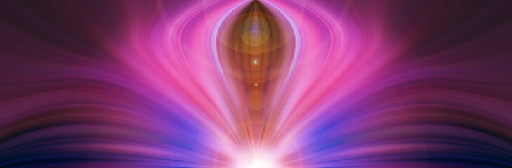 Wall Mural - Pink and violet galaxy energy flower. Multi color abstract illustration. The power of light. Fractal meditation. Background image for text.