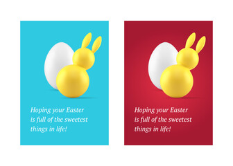 Poster - Happy Easter modern 3d greeting card bunny tumbler chicken egg design template set realistic vector
