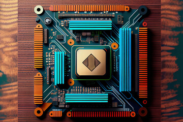 Poster - CPU chip isometric view. Generative Ai
