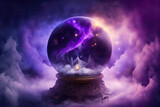 Fototapeta  - Magic crystal ball for future prediction on beautiful galaxy background in purple colors. Generative AI