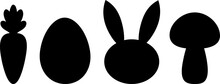 Easter Bunny Egg Carrot Mushroom Silhouettes Vector Illustration