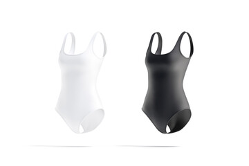 Canvas Print - Blank black and white one-piece swimsuit mock up, side view