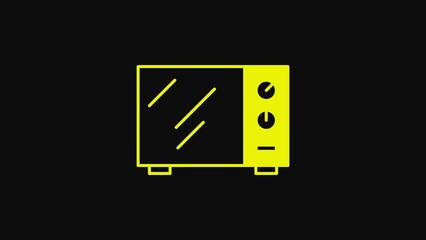 Sticker - Yellow Microwave oven icon isolated on black background. Home appliances icon. 4K Video motion graphic animation