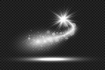 Poster - Comet on a transparent background. Bright Star. Starry beautiful path. Shooting star. Comet tail. Meteor flies. Space object.	