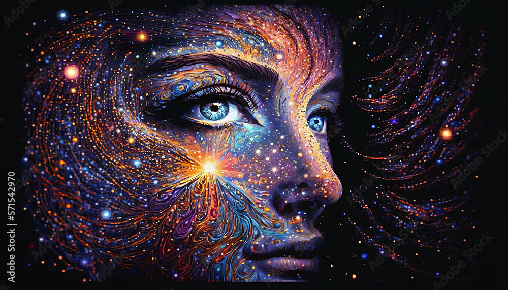 universe meta human goddess spirit silhouette on galaxy space