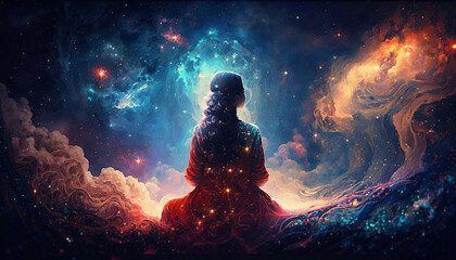 Wall Mural - universe meta human goddess spirit silhouette on galaxy space background, new quality colorful spiri