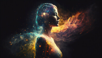 Wall Mural - universe meta human goddess spirit silhouette on galaxy space background, new quality colorful spiri
