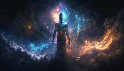 Wall Mural - universe meta human god spirit silhouette on galaxy space background, new quality colorful spiritual