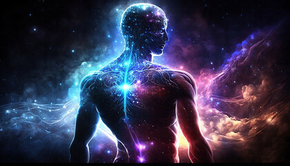 Wall Mural - universe meta human god spirit silhouette on galaxy space background, new quality colorful spiritual