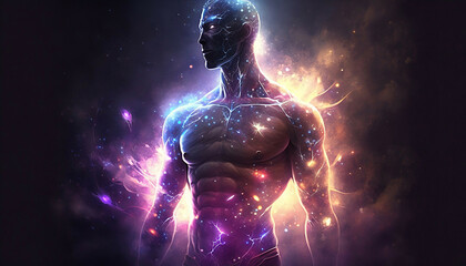 Wall Mural - universe meta human god spirit silhouette on galaxy space background, new quality colorful spiritual
