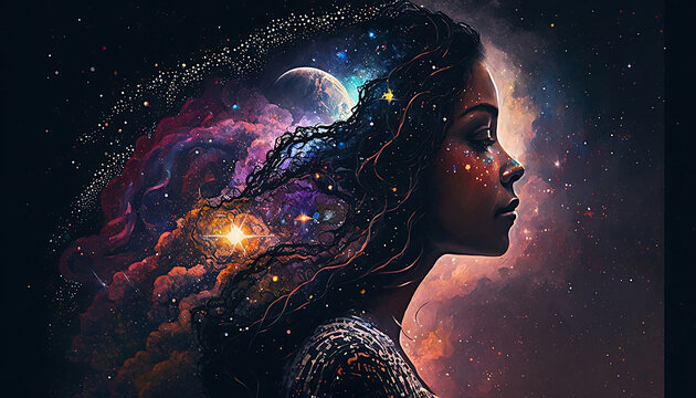 universe meta human god spirit silhouette on galaxy space background, new quality colorful spiritual