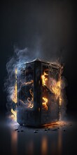 Air Purifier Burns With Fire, Flames And Sparks, Black Smoke. The Cause Of The Fire In The Apartment, A Short Circuit, Faulty Equipment. Generative AI