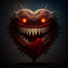 Monster  Smile With Sharp Tooth And Red Heart 