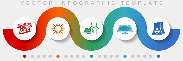 Fototapete - Renewable energy infographic vector template with icon set, miscellaneous icons such as power line, sun, solar panel and nuclear power plant for webdesign and mobile applications