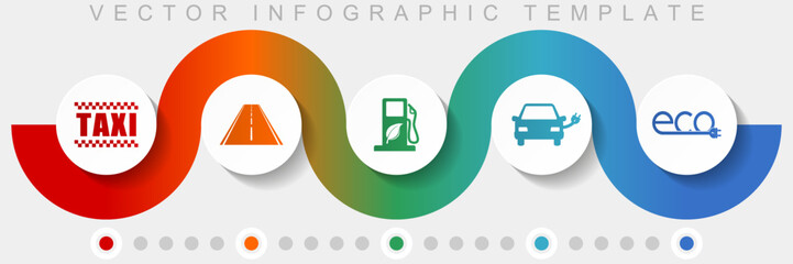 Sticker - Renewables, transport infographic vector template with icon set, miscellaneous icons such as taxi, road, bio fuel, electric car and eco sign for webdesign and mobile applications