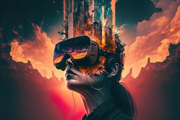 young generation wearing Virtual reality headsets created by generative ai