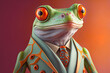 Portrait of a red-eyed tree frog dressed in a formal business suit, person, generative ai