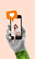 Poster - Hand hold telephone with girl on screen