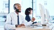© Rene La/peopleimages.com - Callcenter, customer service or black man on computer for customer support, consulting or networking in office. Manager, CRM or sales advisor on tech for telemarketing, research or contact us help