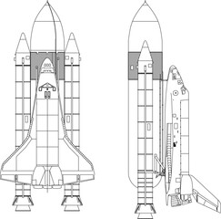 Wall Mural - Sketch vector illustration of space shuttle fly to the moon